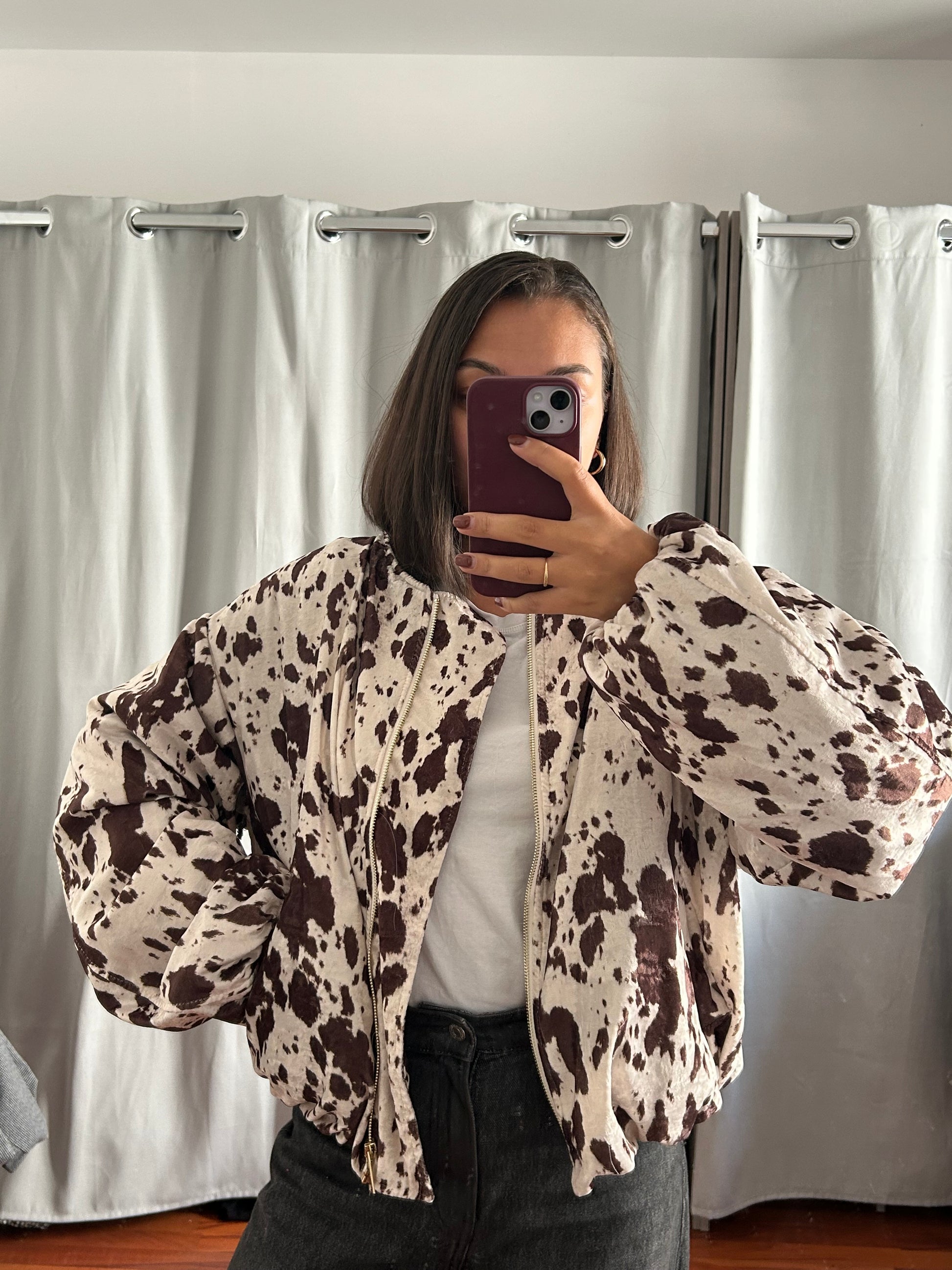 Veste bombers imprimée léopard crème & marron