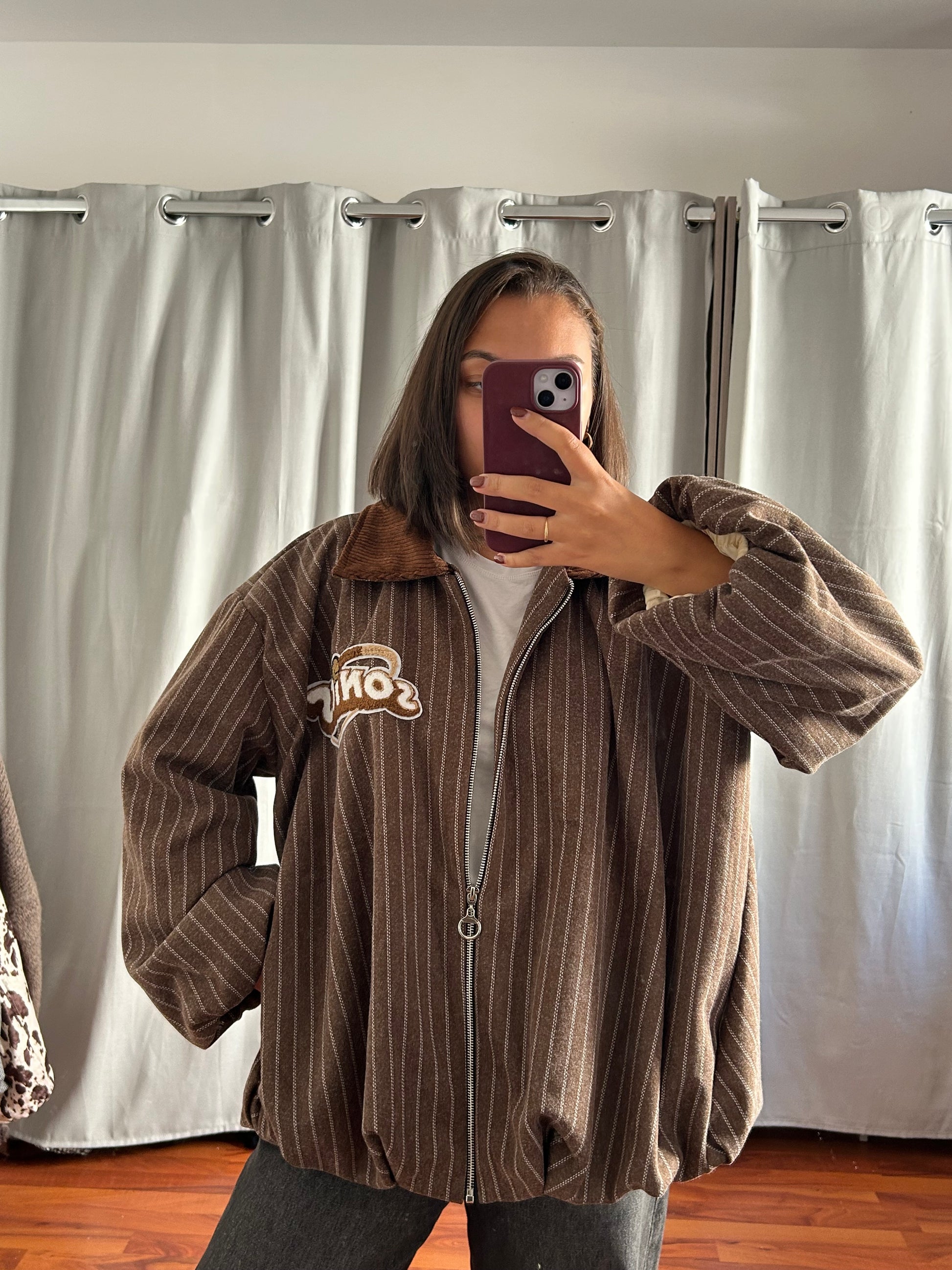 Veste bombers rayée marron esprit vintage