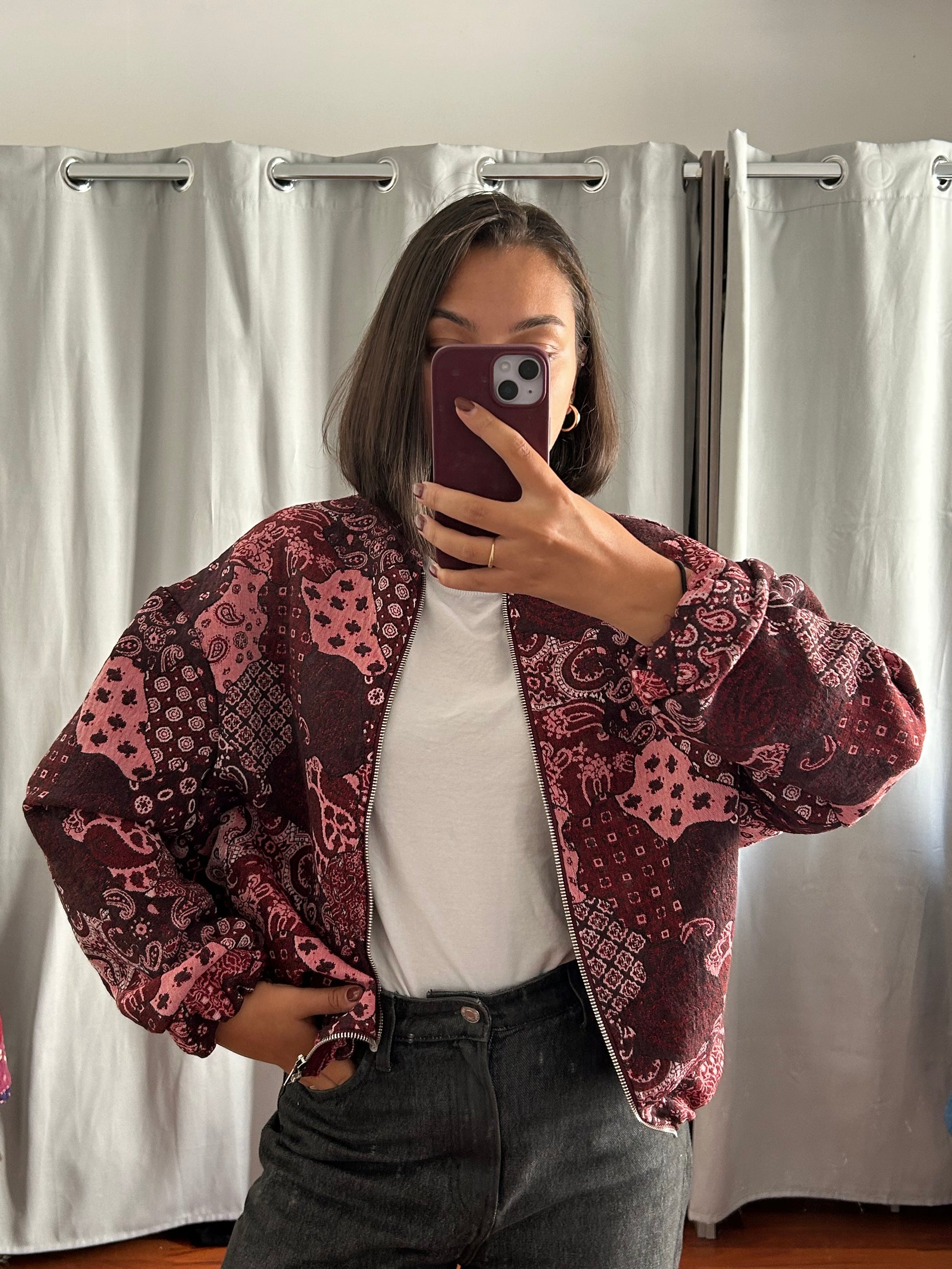 Veste bombers patchwork bordeaux