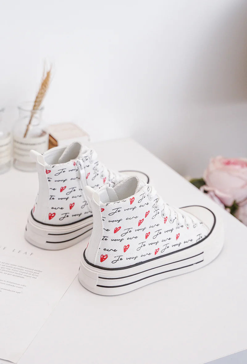 Baskets Montantes Enfant Blanc – Imprimé « Je vous aime » – Chaussures Enfant à Lacets