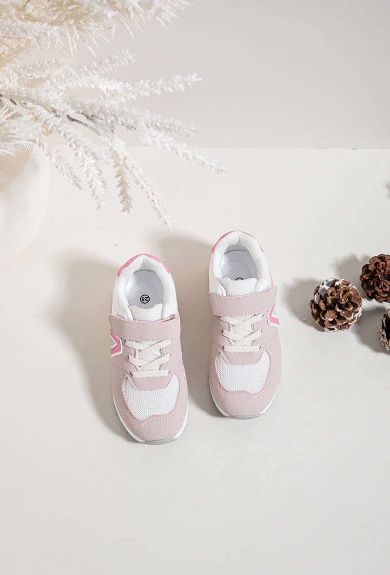 Baskets Enfant Rose et Blanc – Scratch & Lacets – Chaussures Confortables Enfant