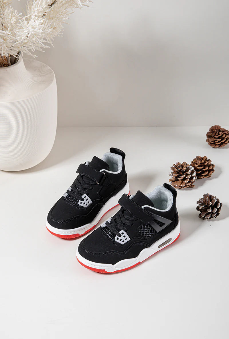 Baskets Enfant à Scratch – Chaussures Sport Enfant – Confortables et Légères – Noir et Rouge