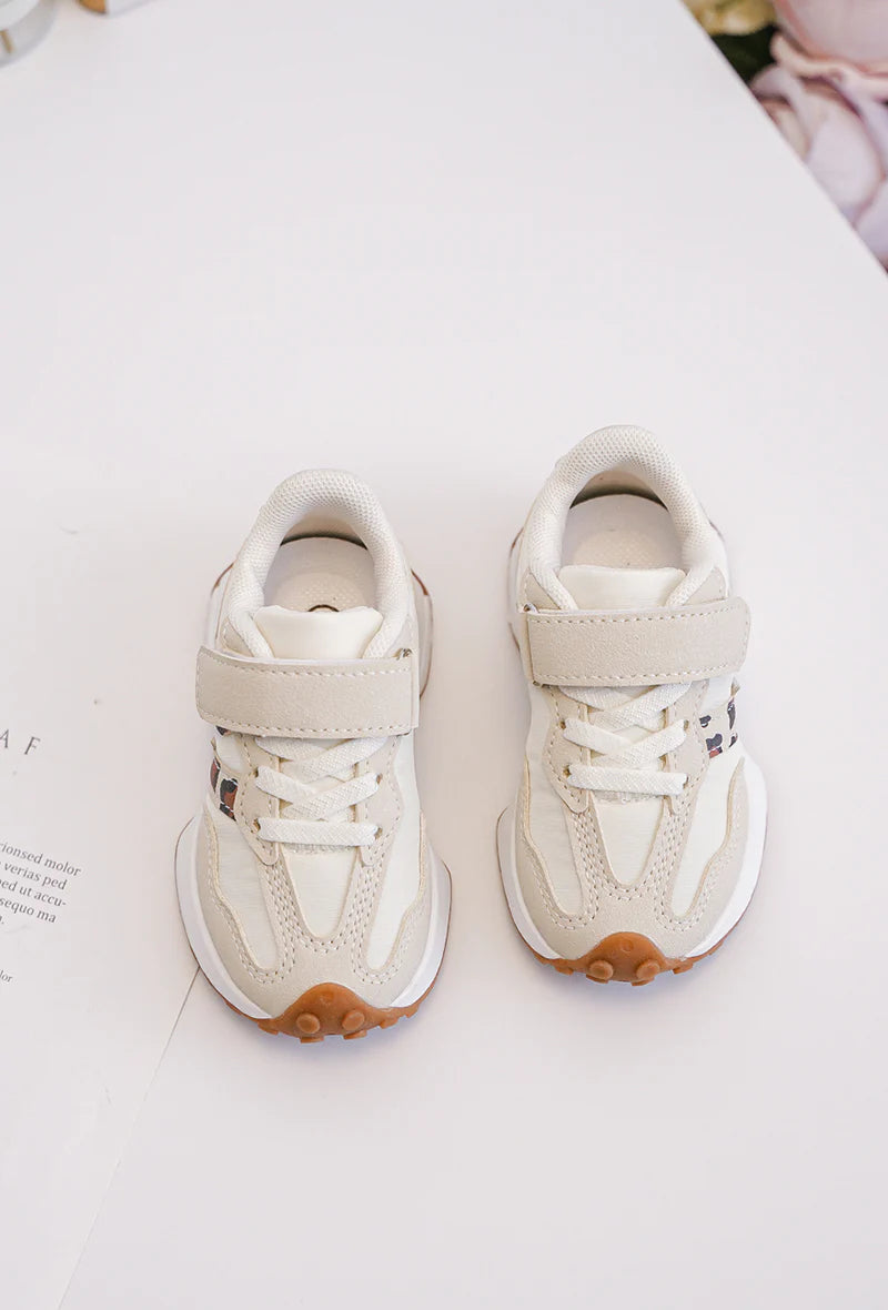 Baskets Enfant à Scratch – Chaussures Enfant – Confortables et Légères – Beige à Motif Léopard
