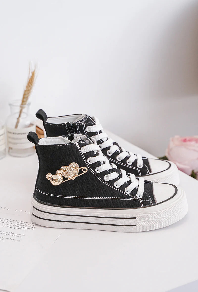 Baskets Montantes Enfant – Chaussures Enfant – Noir – Style Urbain avec Détail Doré