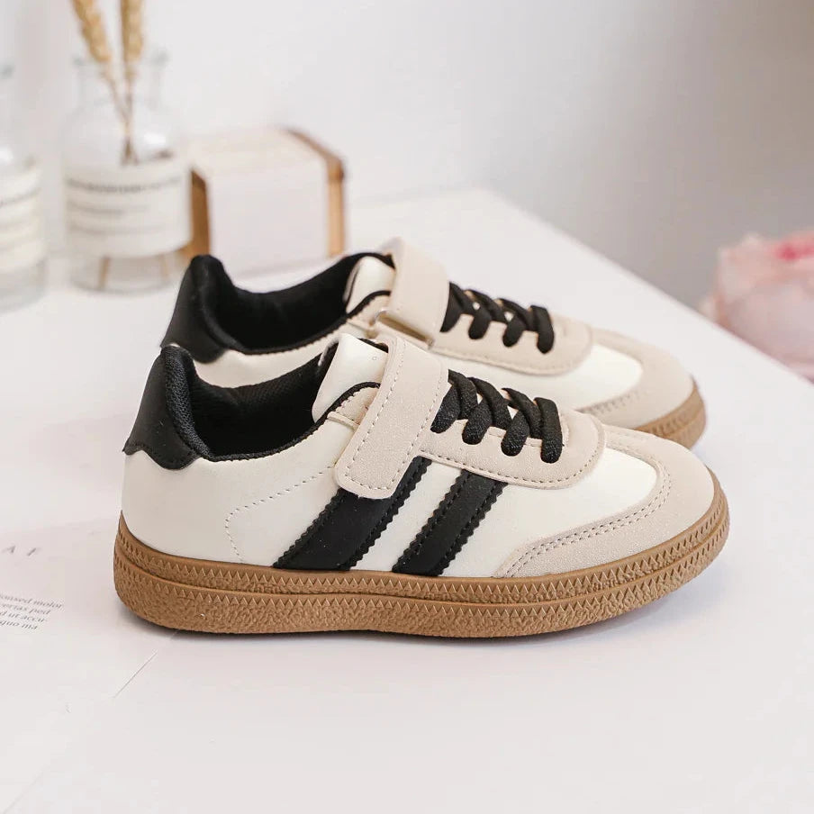 Baskets Enfant à Scratch – Chaussures Sport Enfant – Confortables et Légères – Beige et Noir