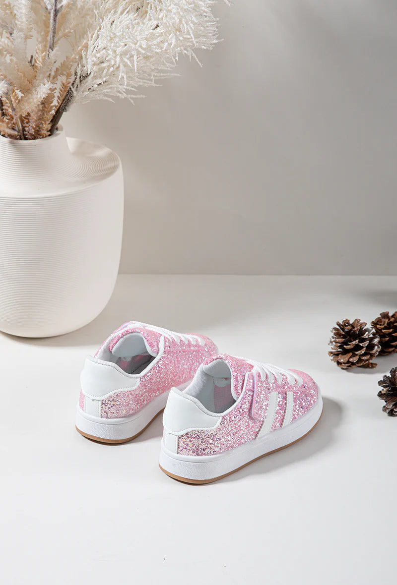 Baskets Enfant Pailletées – Chaussures Enfant Rose – Lacets – Semelle Confort