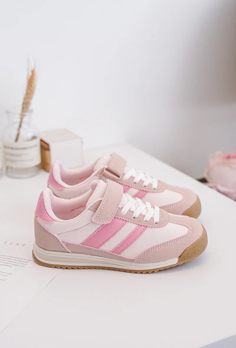 Baskets enfant roses à scratch et lacets – Sneakers confort semelle antidérapante