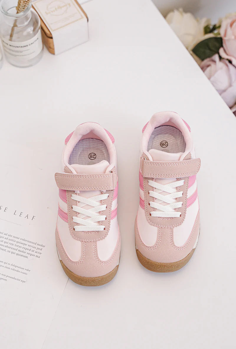 Baskets enfant roses à scratch et lacets – Sneakers confort semelle antidérapante