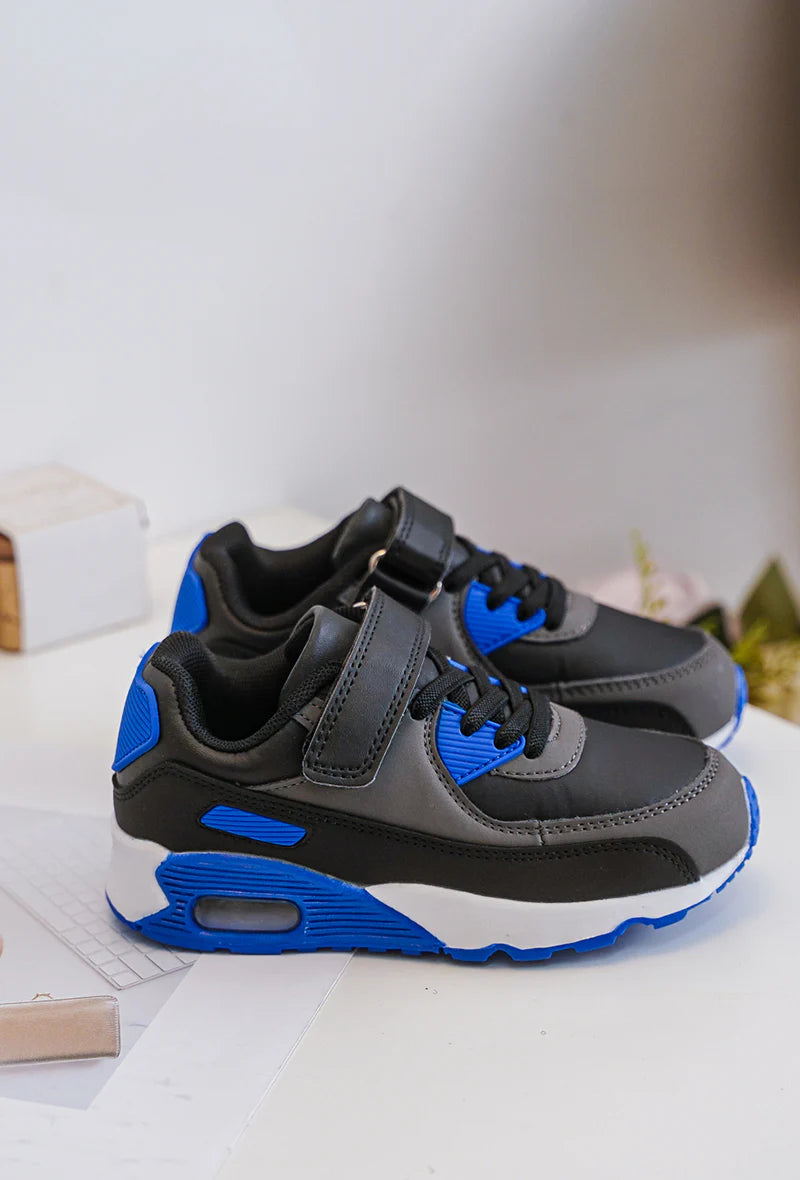 Baskets Enfant à Scratch – Chaussures Sport Enfant – Confortables et Légères – Gris, Noir et Bleu