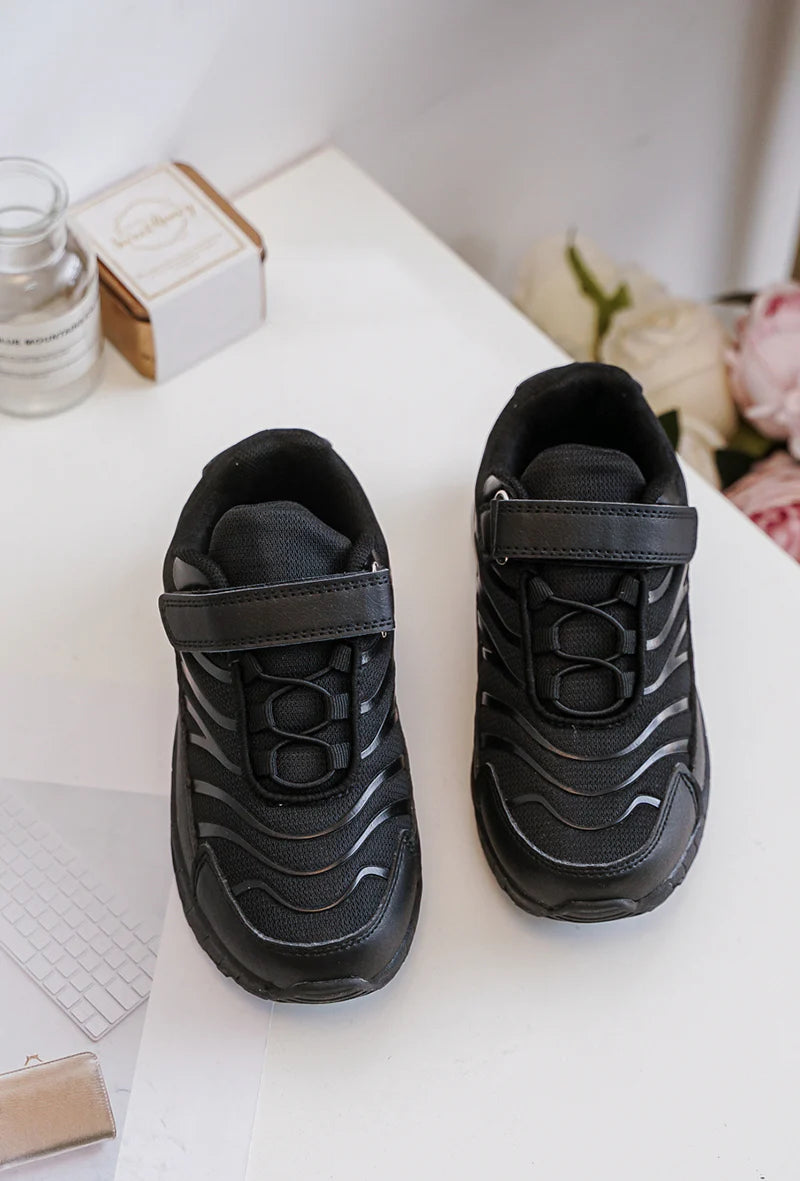 Baskets Enfant à Scratch – Chaussures Sport Enfant – Confortables et Légères – Noir