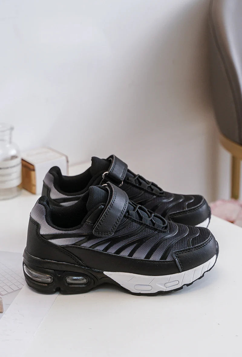 Baskets Enfant à Scratch – Chaussures Sport Enfant – Confortables et Légères – Noir et Gris